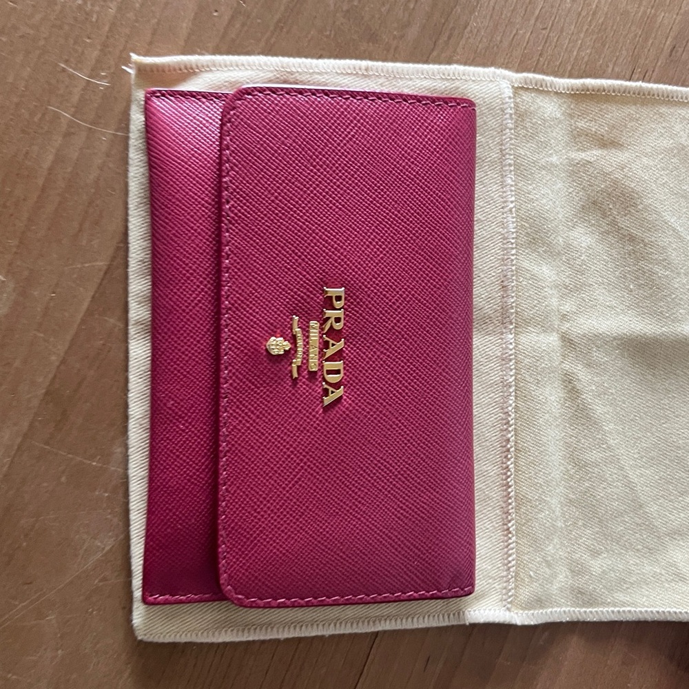 Prada cerise pink duo card wallet